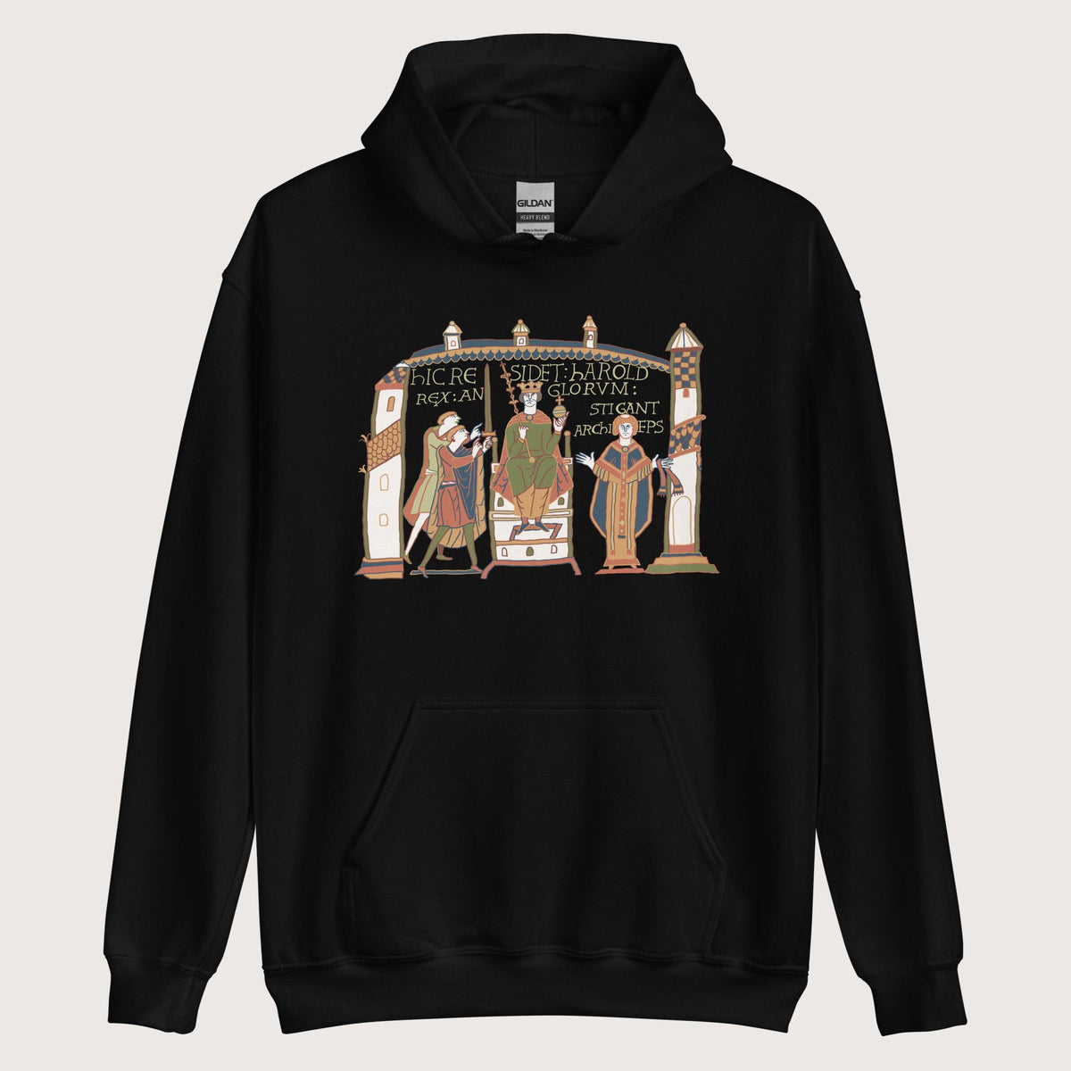 Black Here Sits Throned Harold King of the English Bayeux Tapestry Hoodie - history buff gift by HistoHead