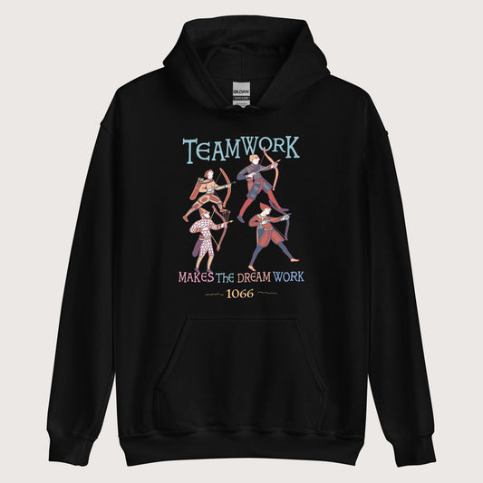 Black Bayeux Tapestry Teamwork Makes the Dream Work Hoodie - history buff gift by HistoHead