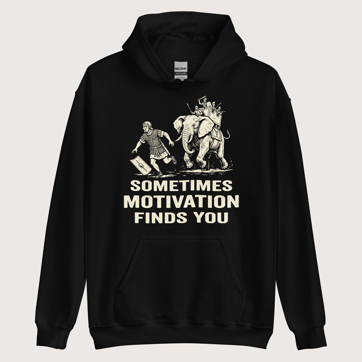 Black Motivation Finds You War Elephant Edition Hoodie - history buff gift by HistoHead