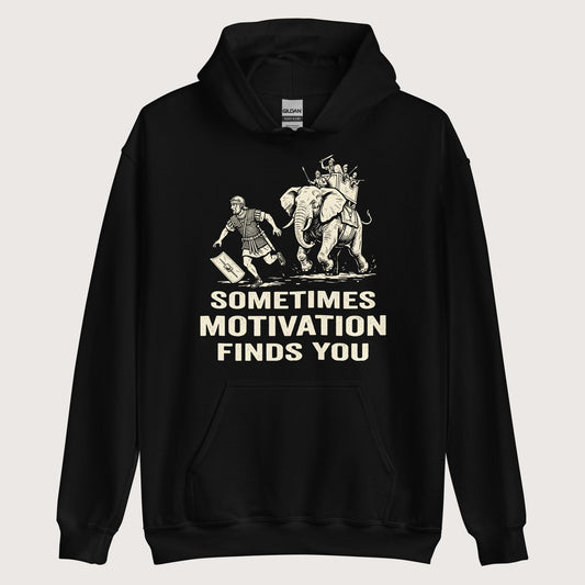 Black Motivation Finds You War Elephant Edition Hoodie - history buff gift by HistoHead
