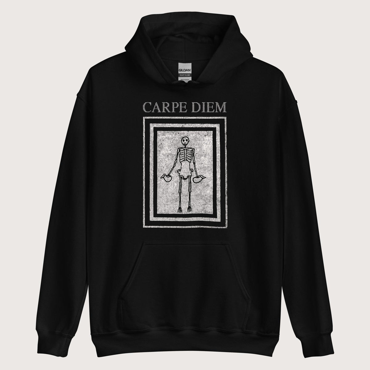 Black Carpe Diem Skeleton Hoodie - history buff gift by HistoHead
