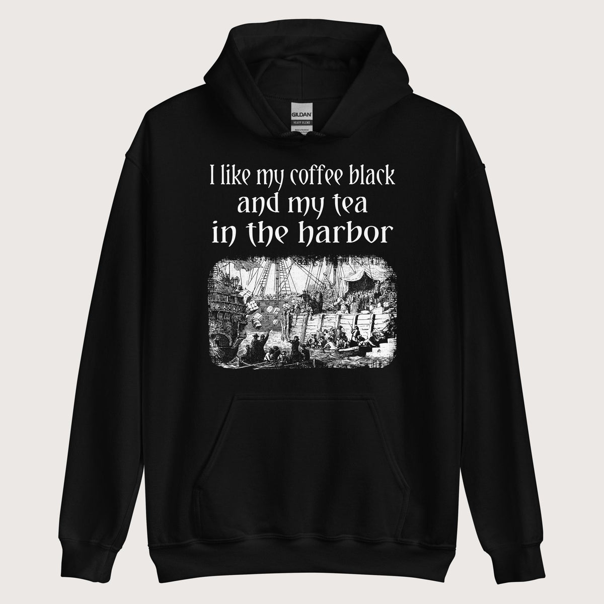 Black Coffee Black Tea in the Harbor Hoodie - history buff gift by HistoHead