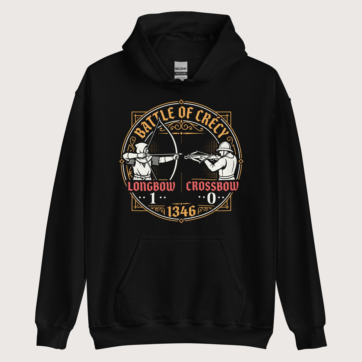Black Battle of Crécy Longbow vs Crossbow Hoodie - history buff gift by HistoHead