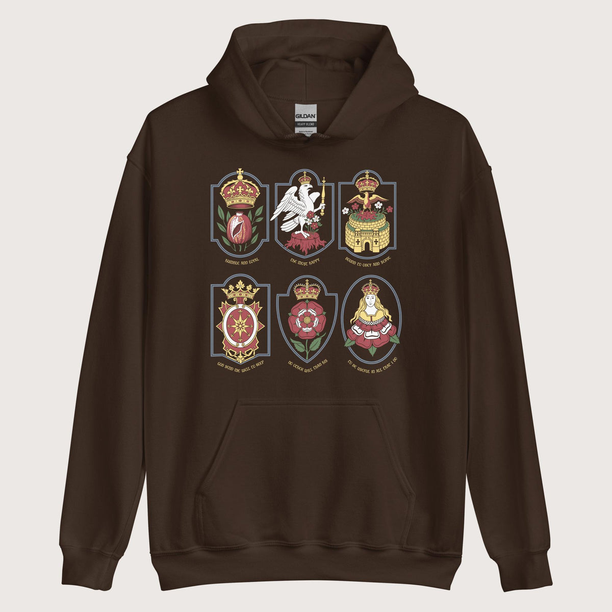 Dark Chocolate Six Wives Badges Hoodie - history buff gift by HistoHead