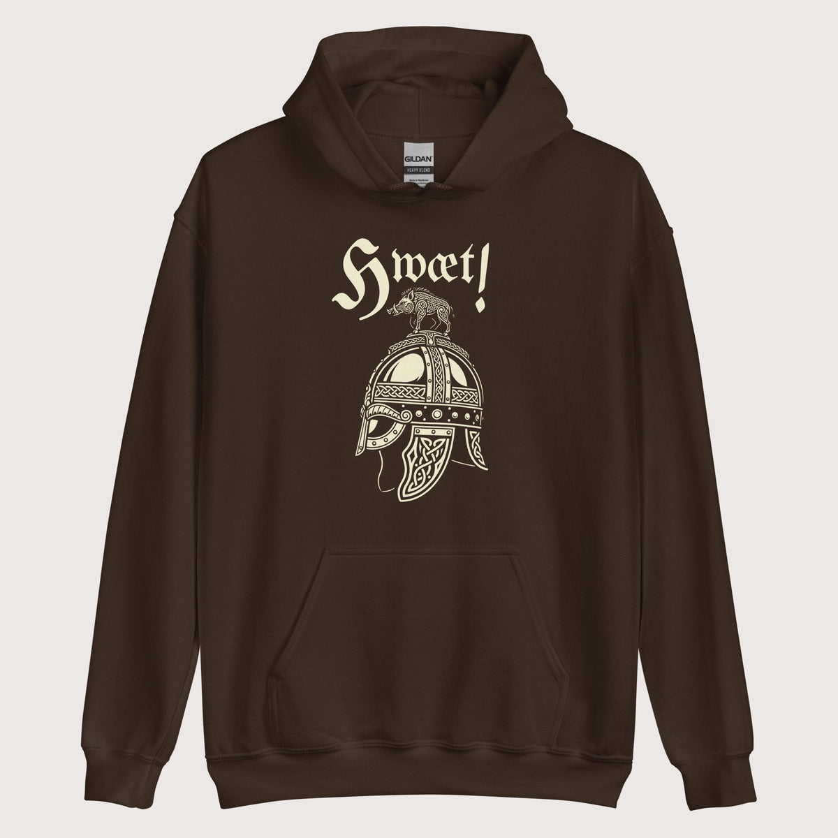 Dark Chocolate Hwæt Boar-Crested Helmet Hoodie - history buff gift by HistoHead