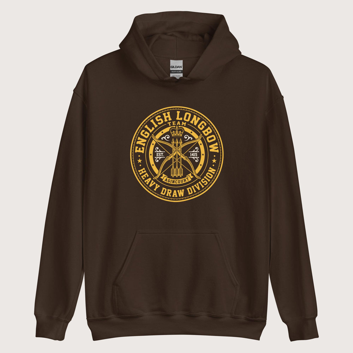 Dark Chocolate English Longbow Heavy Draw Division Hoodie - history buff gift by HistoHead