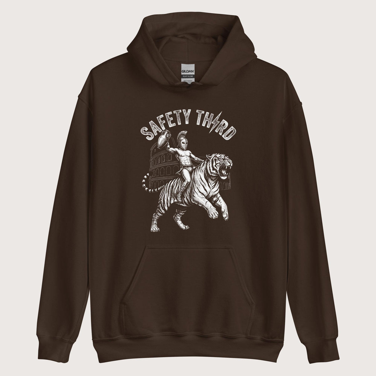 Dark Chocolate Gladiator Safety Third Hoodie - history buff gift by HistoHead