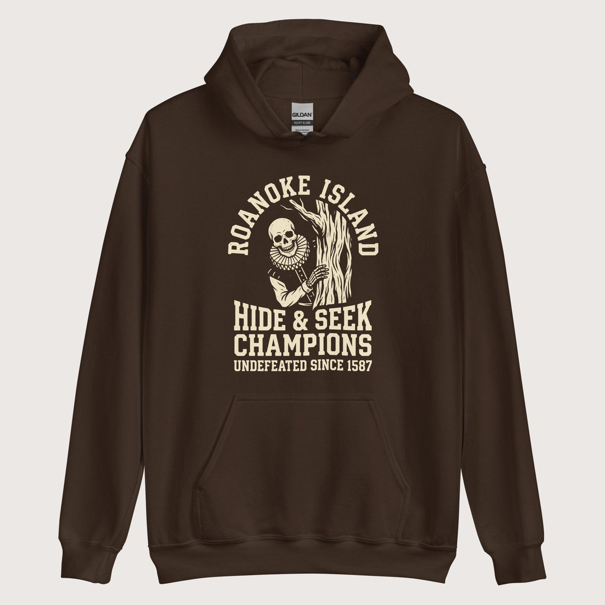 Dark Chocolate Roanoke Island Hide & Seek Hoodie - history buff gift by HistoHead