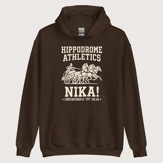 Dark Chocolate Hippodrome Athletics Hoodie - history buff gift by HistoHead