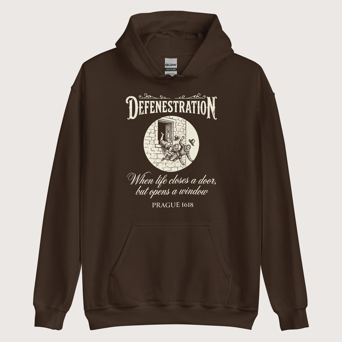Dark Chocolate Defenestration When Life Closes A Door But Opens A Window Hoodie - history buff gift by HistoHead