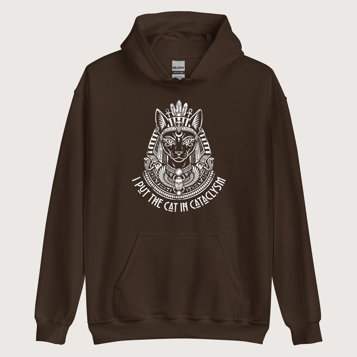 Dark Chocolate Bastet I Put the Cat in Cataclysm Hoodie - history buff gift by HistoHead