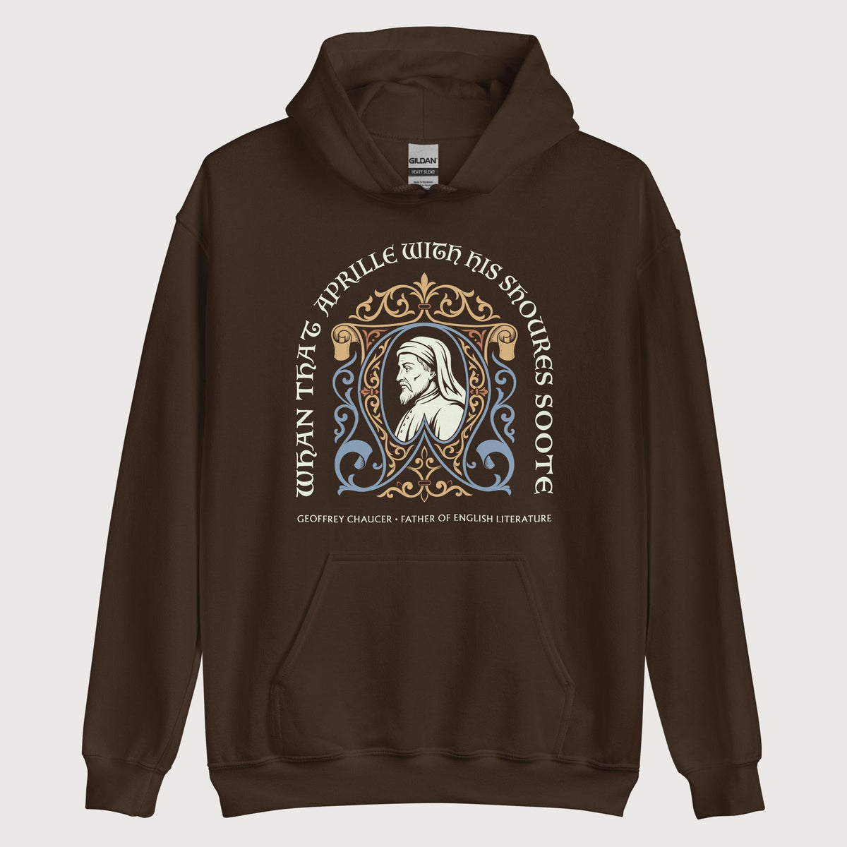 Dark Chocolate Geoffrey Chaucer Hoodie - history buff gift by HistoHead