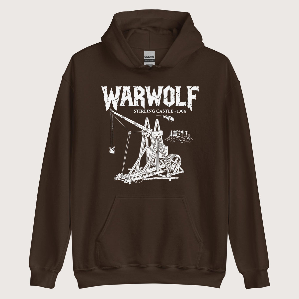 Dark Chocolate Warwolf Trebuchet Hoodie - history buff gift by HistoHead
