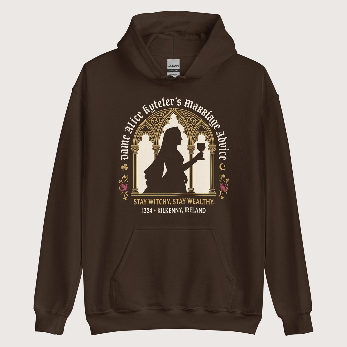 Dark Chocolate Alice Kyteler's Marriage Advice Hoodie - history buff gift by HistoHead