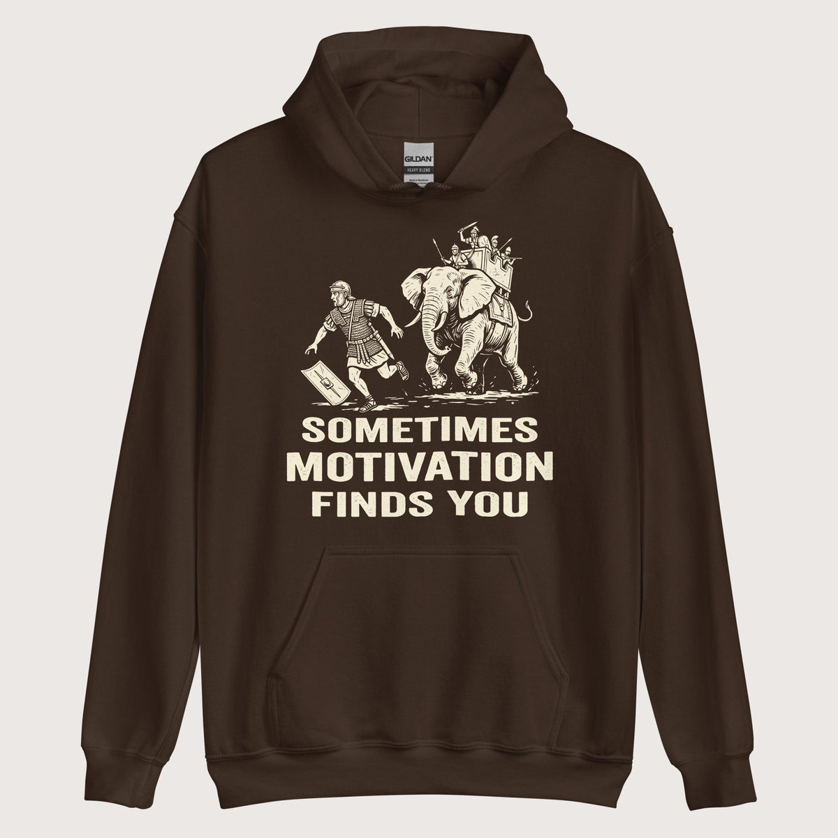Dark Chocolate Motivation Finds You War Elephant Edition Hoodie - history buff gift by HistoHead