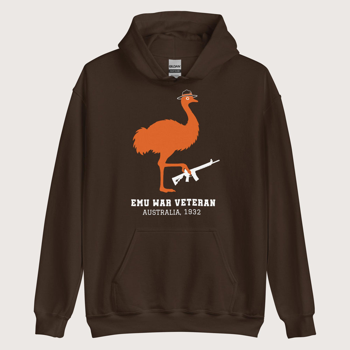 Dark Chocolate Emu War Veteran Hoodie - history buff gift by HistoHead