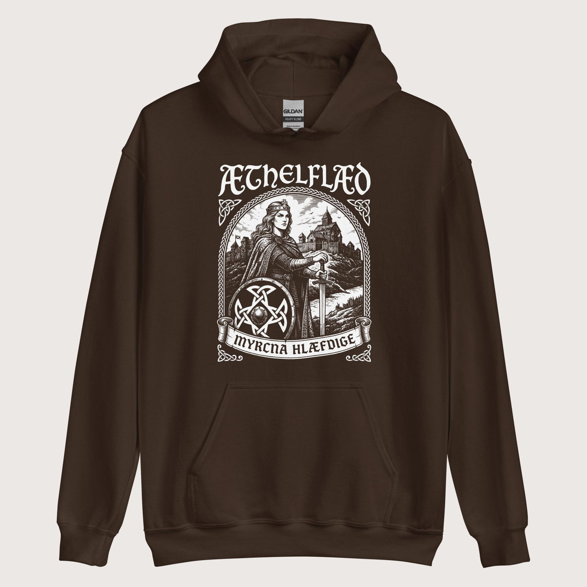 Dark Chocolate Aethelflaed Lady of the Mercians Old English Hoodie - history buff gift by HistoHead