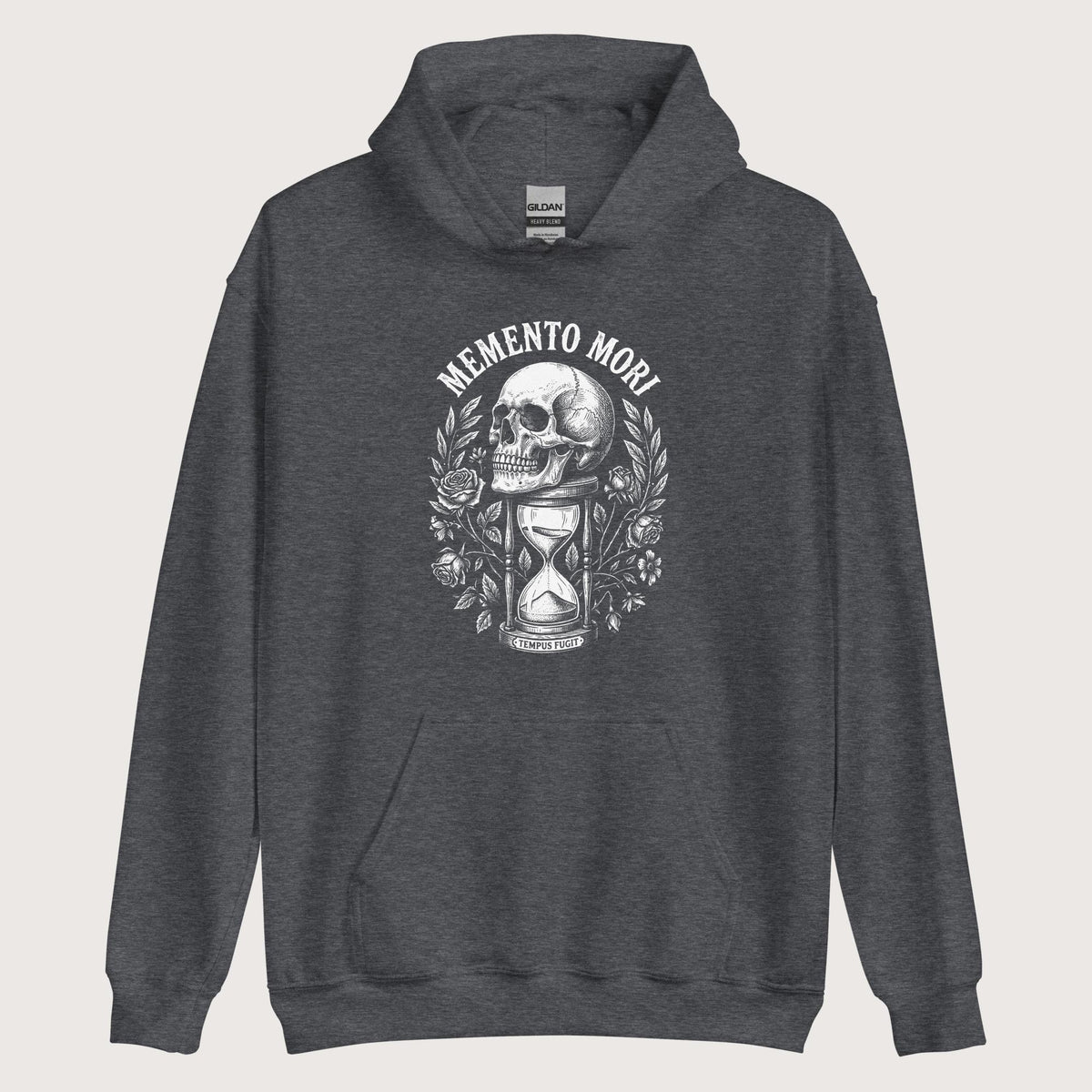 Dark Heather Memento Mori Tempus Fugit Hoodie - history buff gift by HistoHead