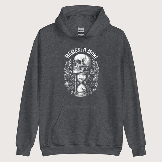 Dark Heather Memento Mori Tempus Fugit Hoodie - history buff gift by HistoHead