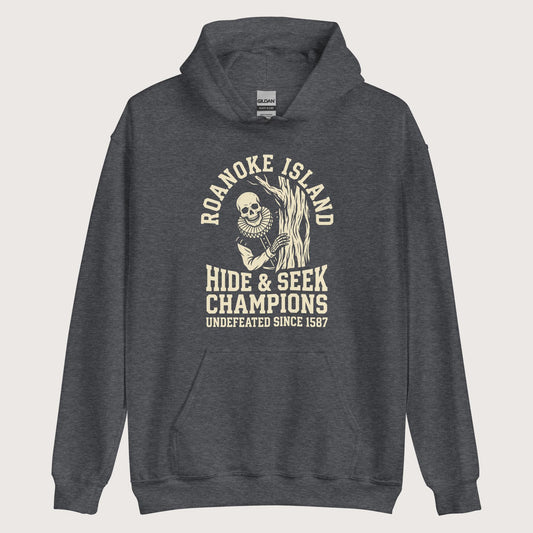Dark Heather Roanoke Island Hide & Seek Hoodie - history buff gift by HistoHead