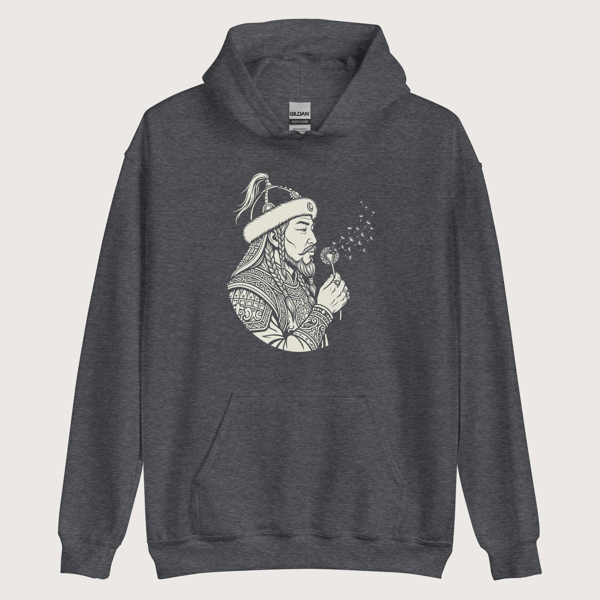 Dark Heather Genghis Khan Blowing Wishes Hoodie - history buff gift by HistoHead
