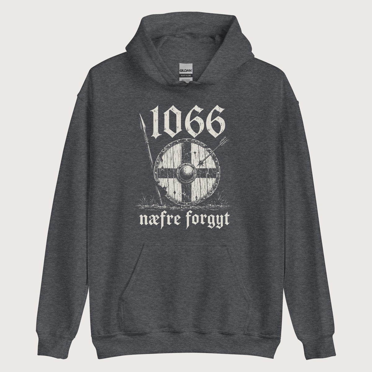 Dark Heather 1066 Never Forget in Old English Hoodie - history buff gift by HistoHead