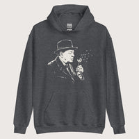 Dark Heather Winston Churchill Blowing Wishes Hoodie - history buff gift by HistoHead