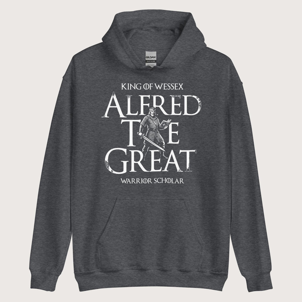 Dark Heather Alfred the Great Scholar King Hoodie - history buff gift by HistoHead