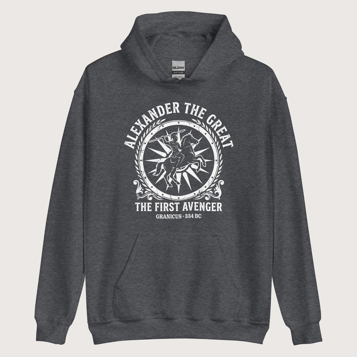 Dark Heather Alexander the Great First Avenger Hoodie - history buff gift by HistoHead