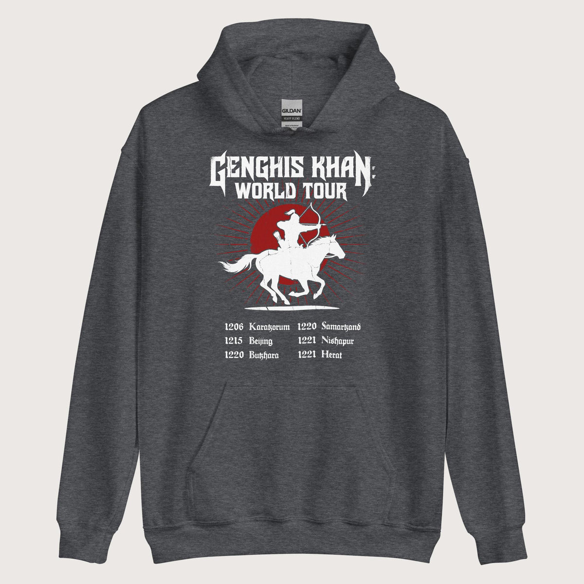 Dark Heather Genghis Khan World Tour Hoodie - history buff gift by HistoHead