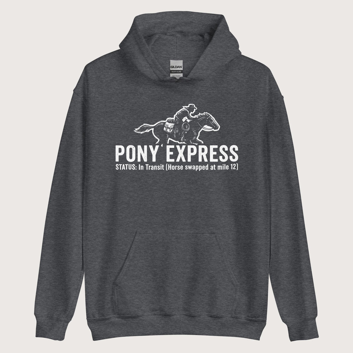 Dark Heather Pony Express Hoodie - history buff gift by HistoHead