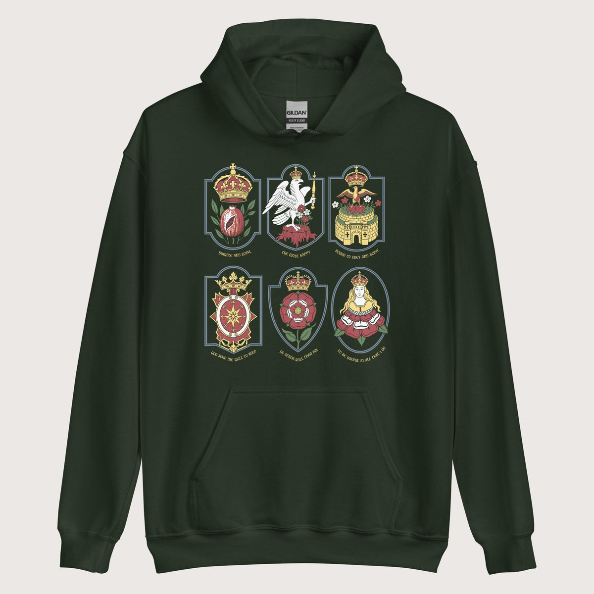 Forest Green Six Wives Badges Hoodie - history buff gift by HistoHead