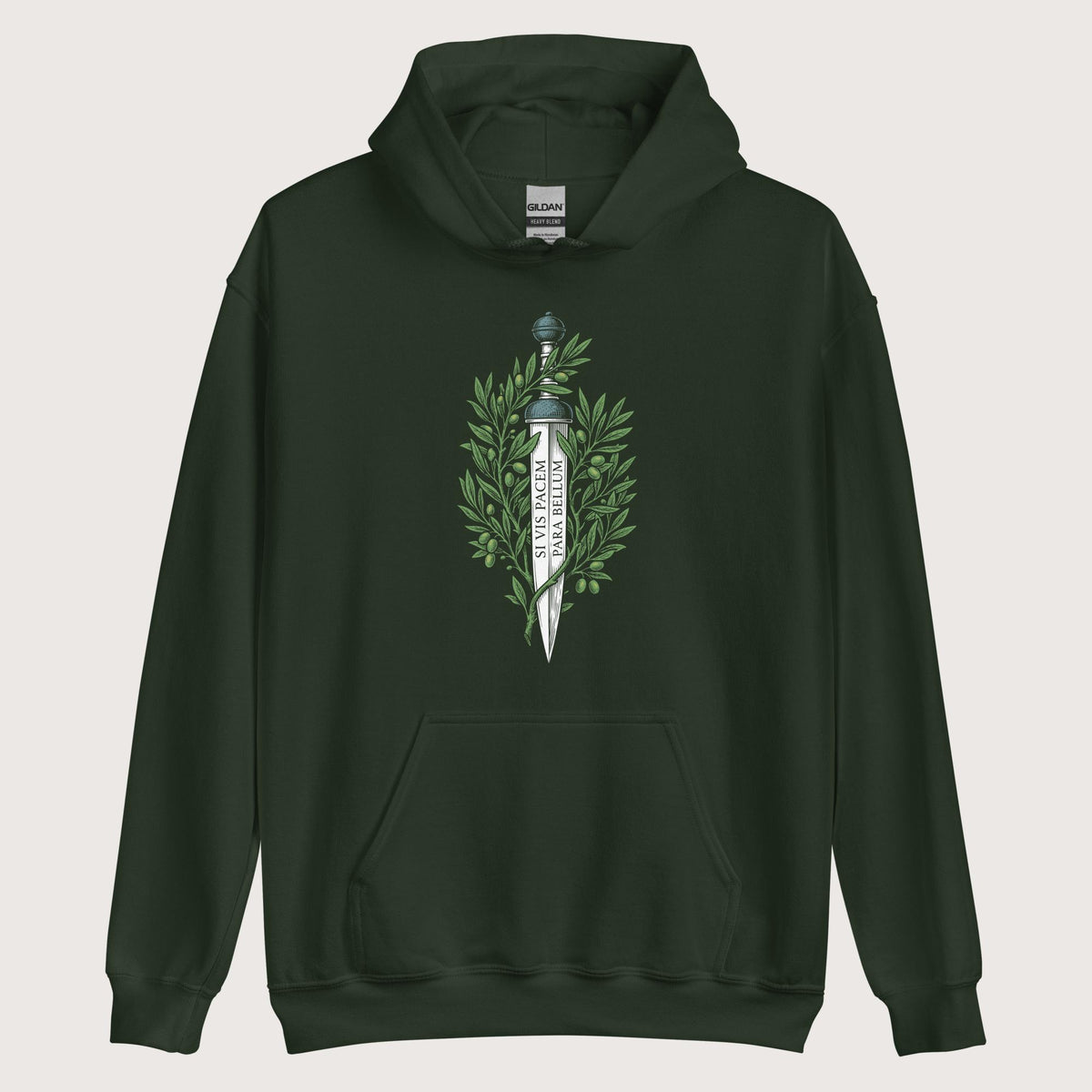 Forest Green Si Vis Pacem Para Bellum Latin Phrase Hoodie - history buff gift by HistoHead