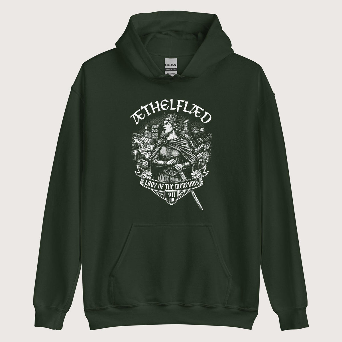 Forest Green Æthelflæd Lady of the Mercians Hoodie - history buff gift by HistoHead