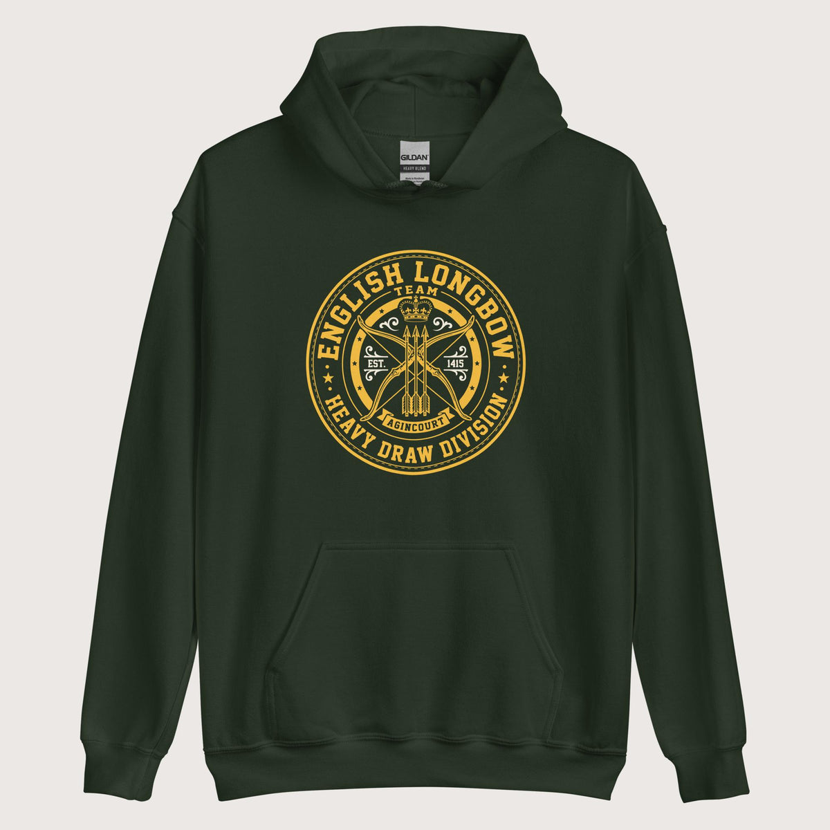 Forest Green English Longbow Heavy Draw Division Hoodie - history buff gift by HistoHead