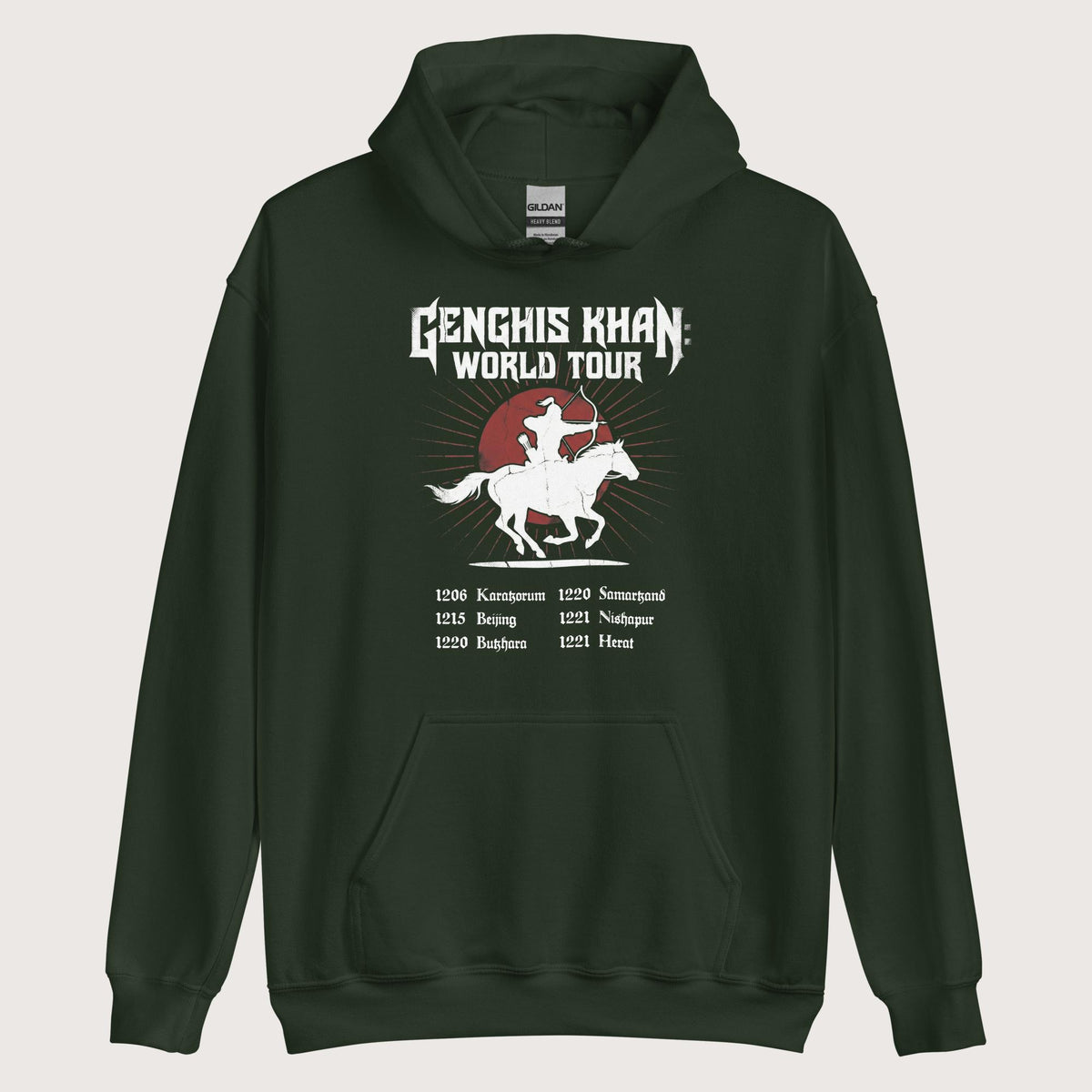 Forest Green Genghis Khan World Tour Hoodie - history buff gift by HistoHead