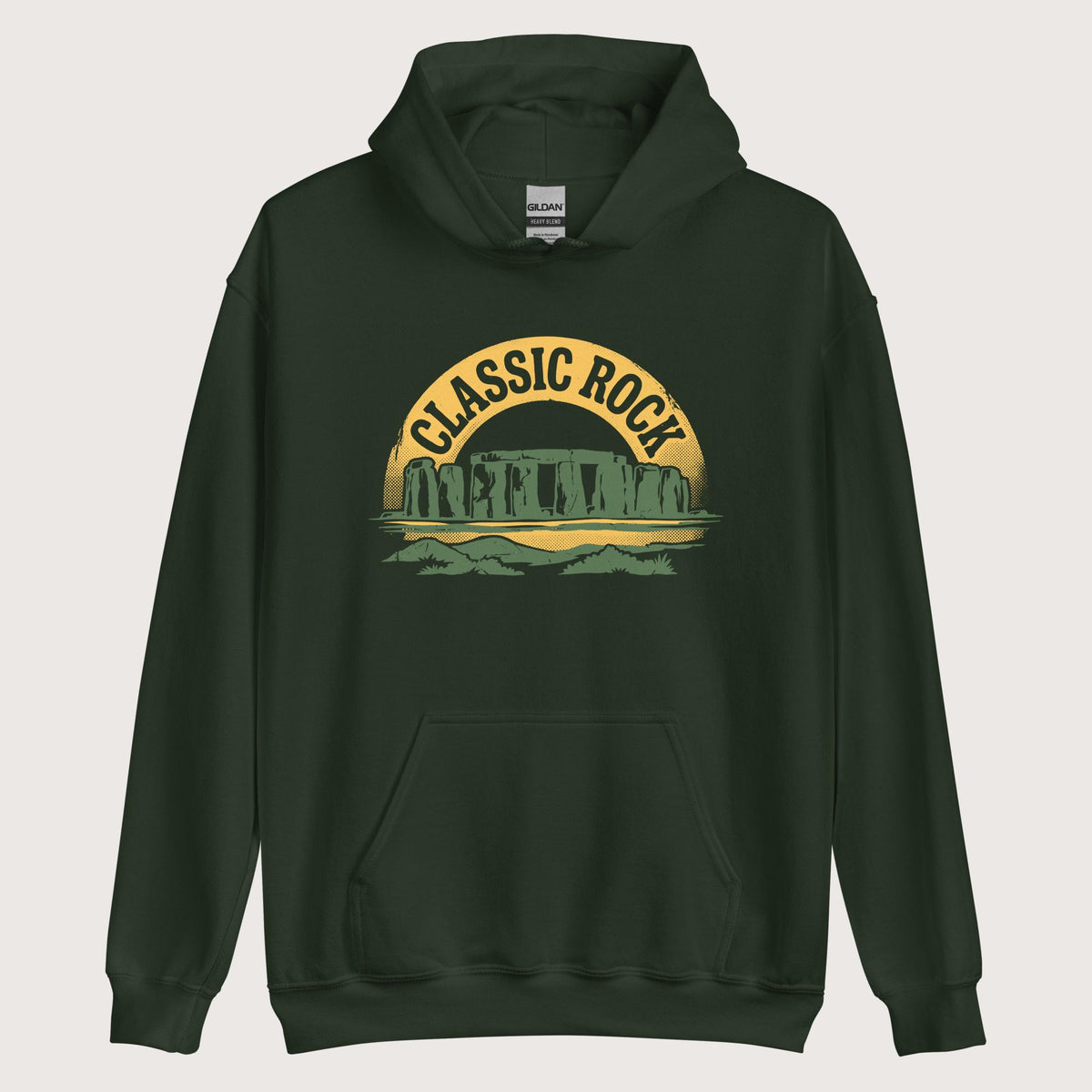 Forest Green Stonehenge Classic Rock Hoodie - history buff gift by HistoHead