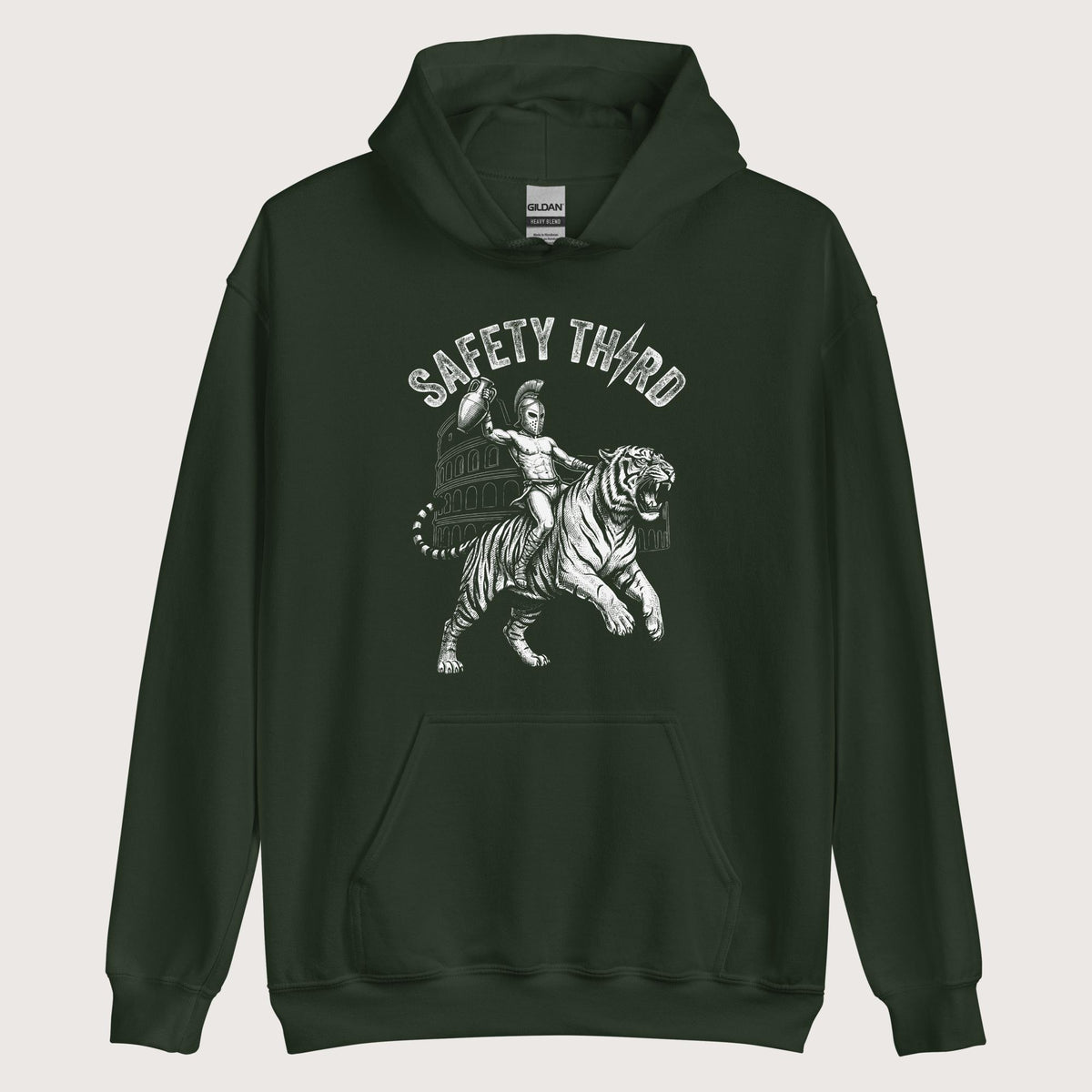 Forest Green Gladiator Safety Third Hoodie - history buff gift by HistoHead