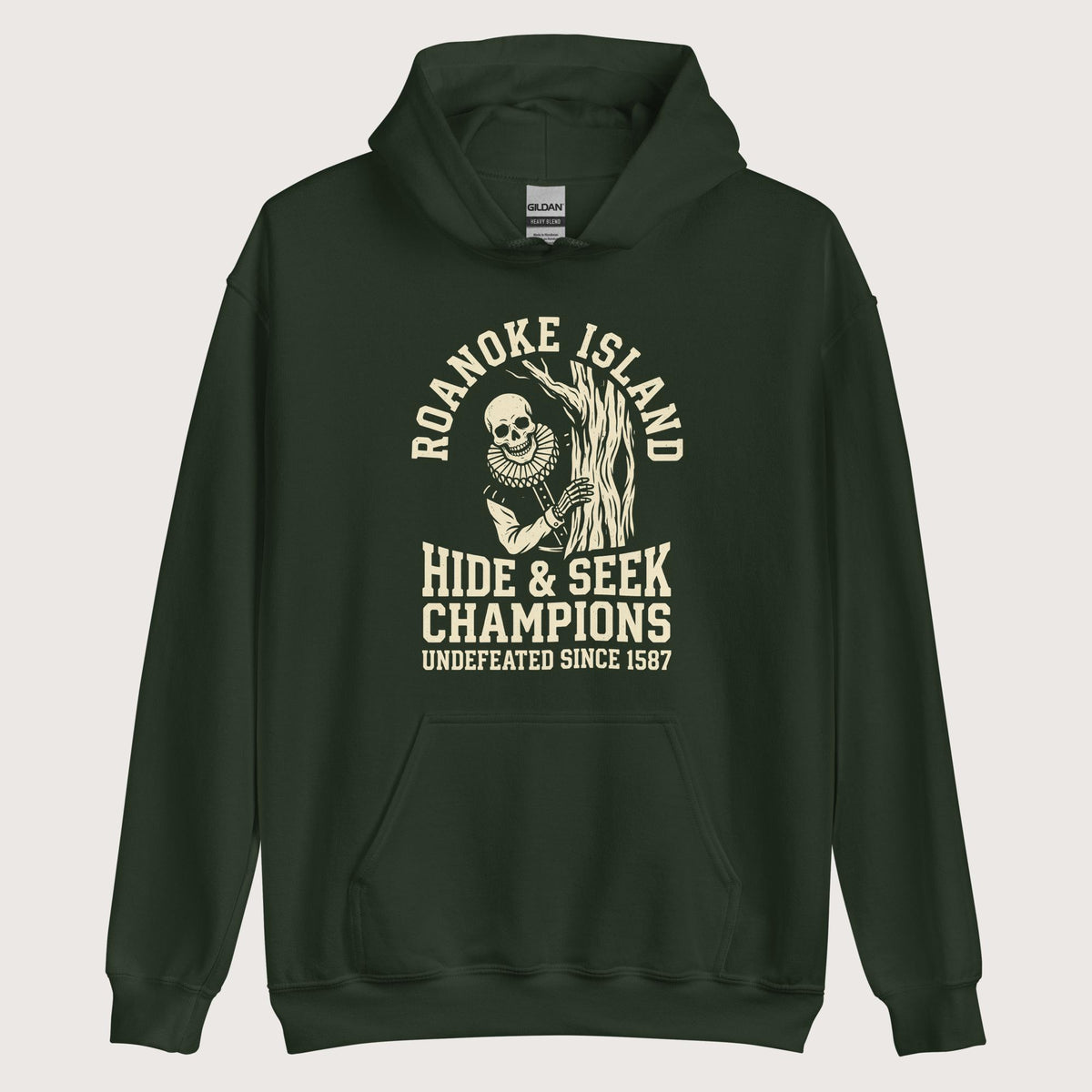 Forest Green Roanoke Island Hide & Seek Hoodie - history buff gift by HistoHead