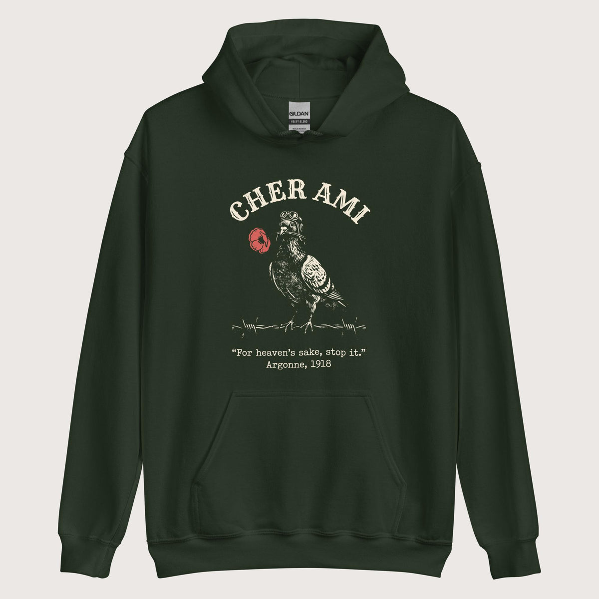 Forest Green Cher Ami Hoodie - history buff gift by HistoHead