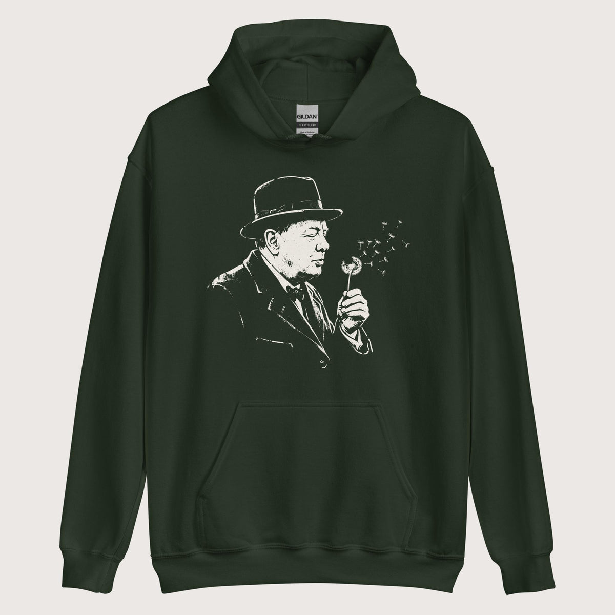 Forest Green Winston Churchill Blowing Wishes Hoodie - history buff gift by HistoHead