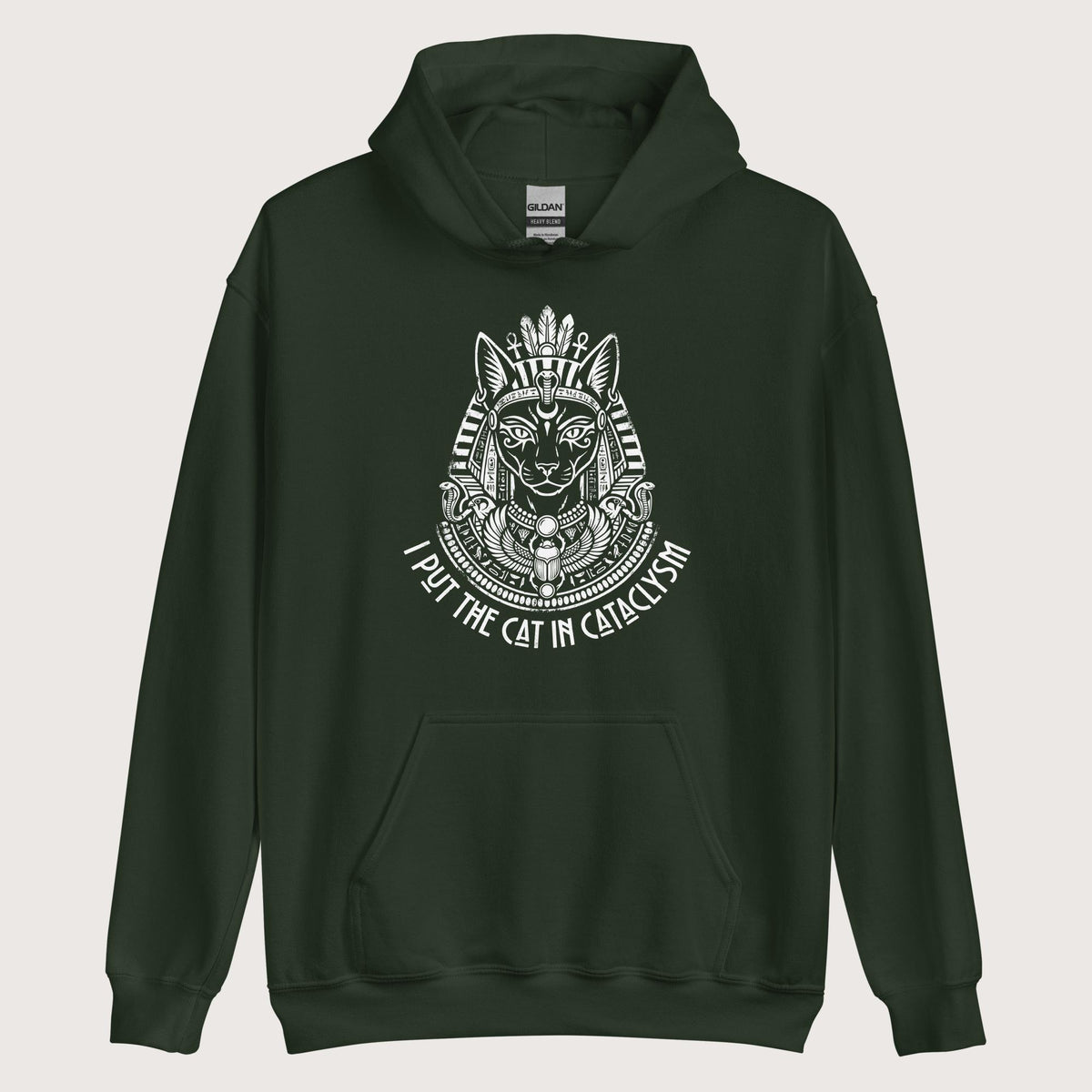 Forest Green Bastet I Put the Cat in Cataclysm Hoodie - history buff gift by HistoHead