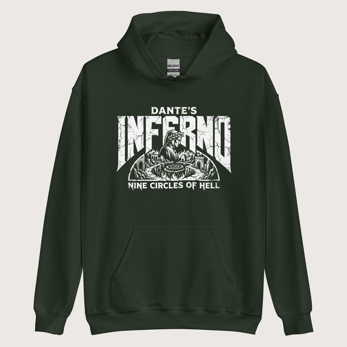 Forest Green Dante's Inferno Hoodie - history buff gift by HistoHead