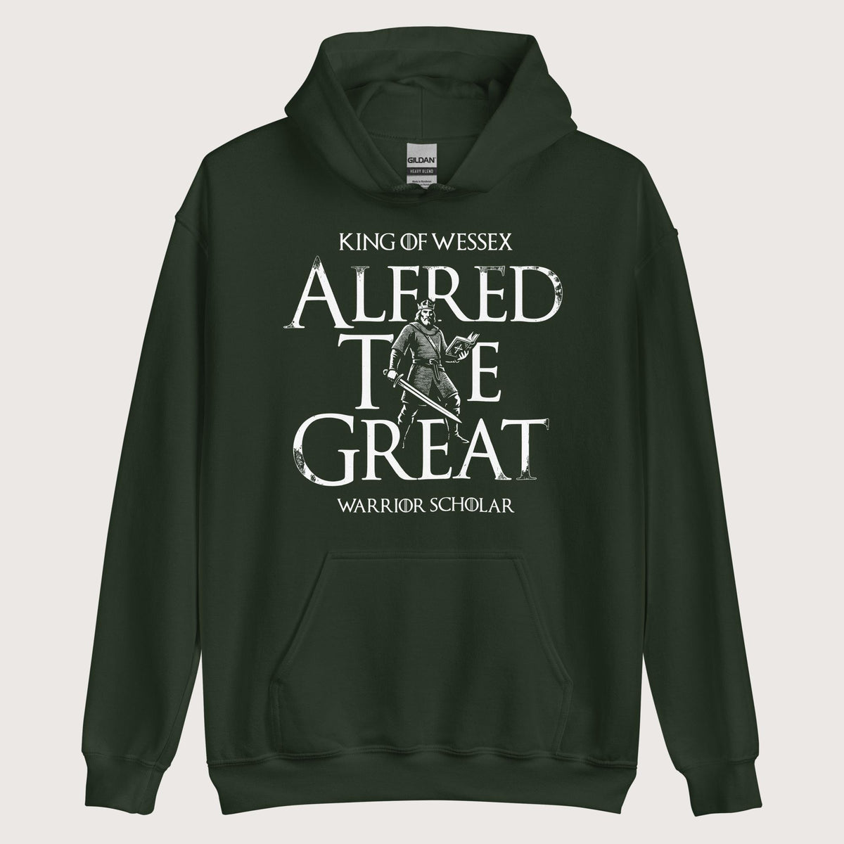 Forest Green Alfred the Great Scholar King Hoodie - history buff gift by HistoHead