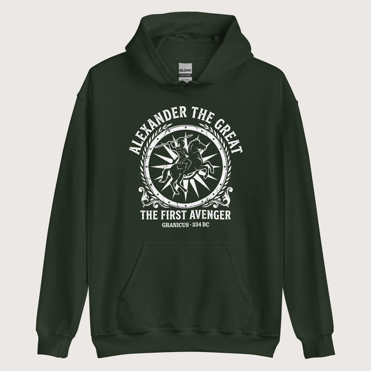Forest Green Alexander the Great First Avenger Hoodie - history buff gift by HistoHead