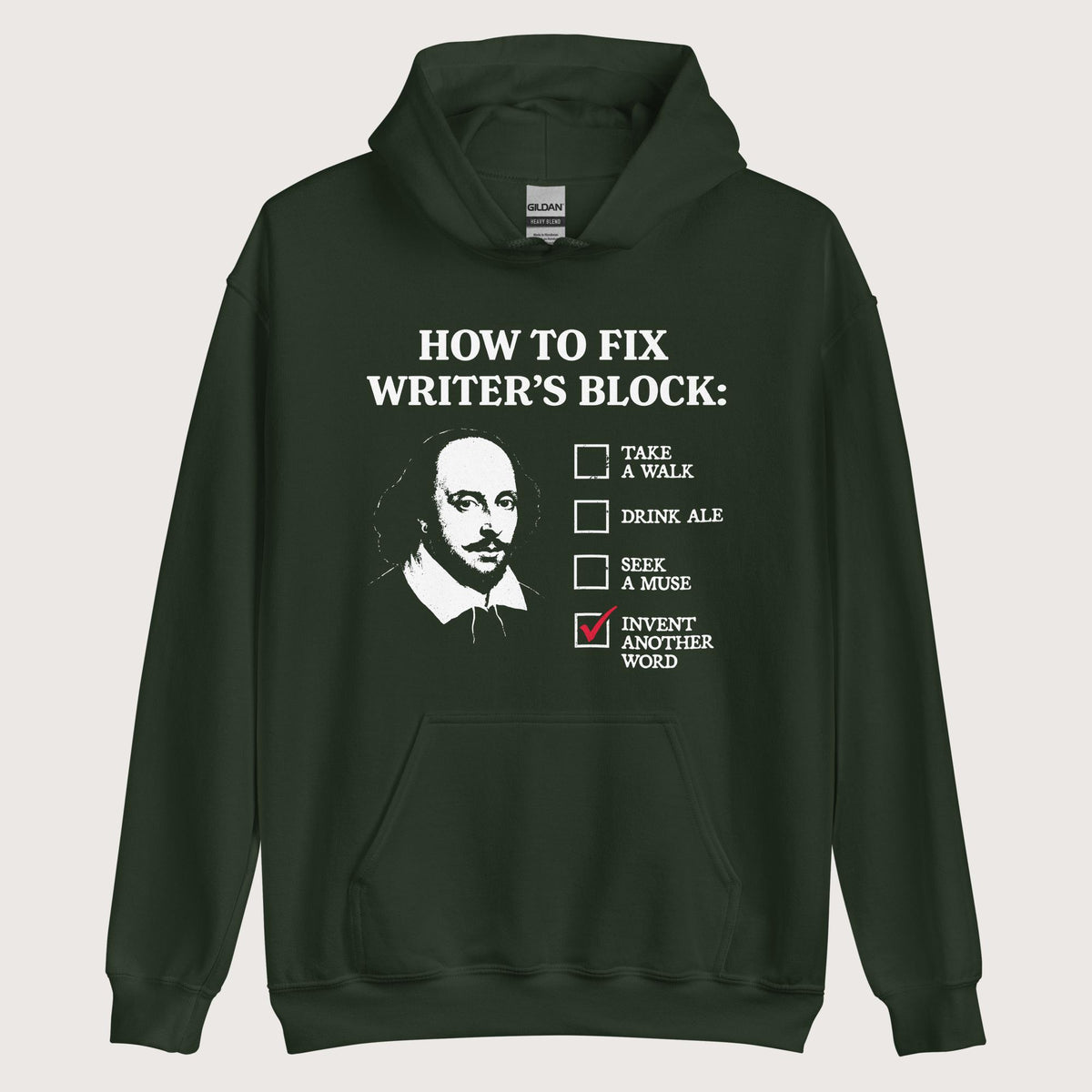 Forest Green Shakespeare How to Fix Writer's Block Hoodie - history buff gift by HistoHead