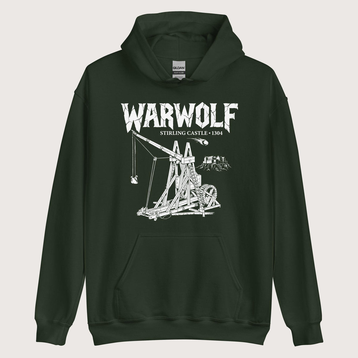 Forest Green Warwolf Trebuchet Hoodie - history buff gift by HistoHead