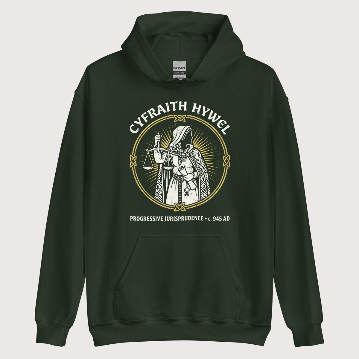 Forest Green Cyfraith Hywel Progressive Jurisprudence Hoodie - history buff gift by HistoHead