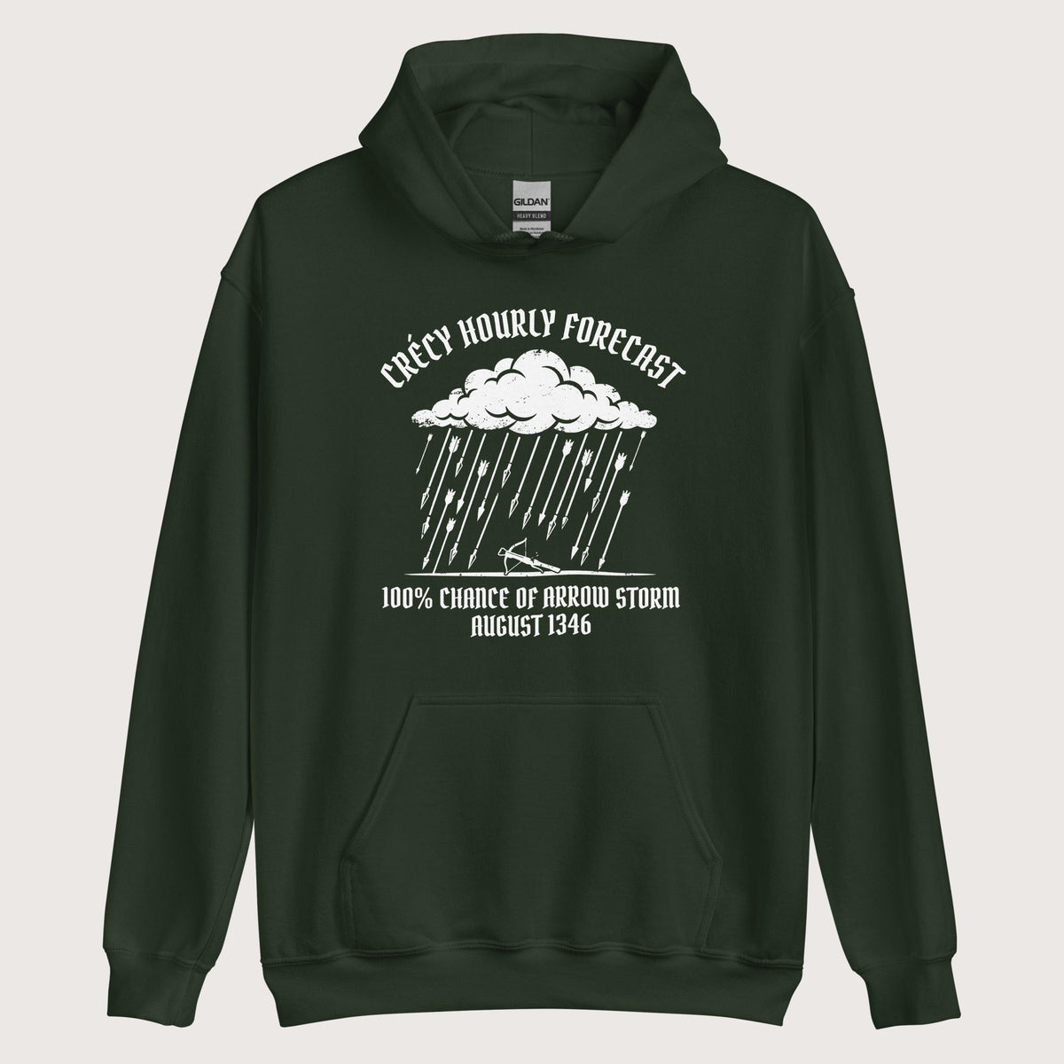 Forest Green Crecy Arrow Storm Forecast Hoodie - history buff gift by HistoHead