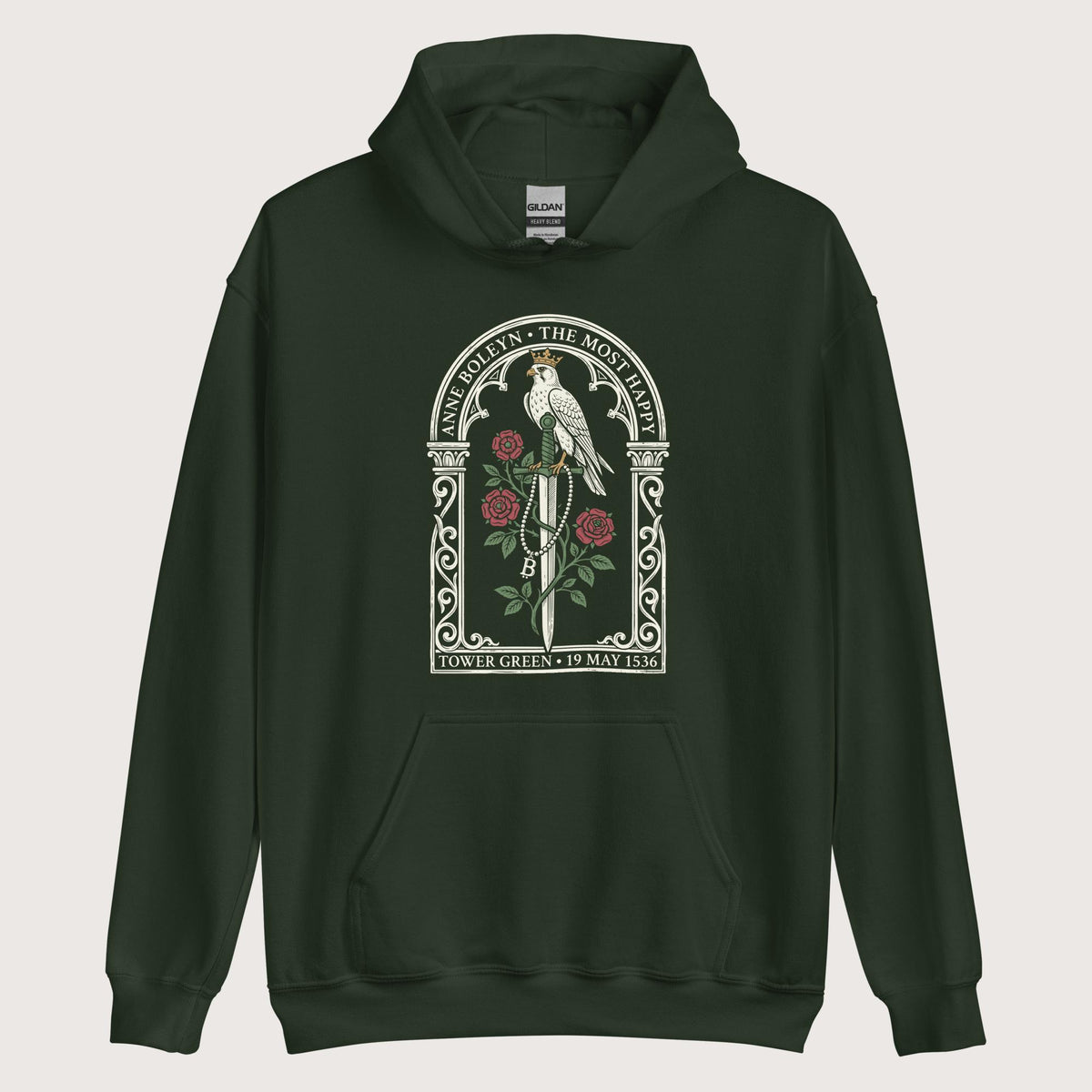 Forest Green Anne Boleyn Falcon Hoodie - history buff gift by HistoHead